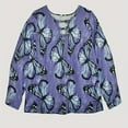 thumbnail image 4 of Plus Size Women's Butterfly Print V-Neck T-Shirt Casual Polyester Knit Top with Long Sleeves for Spring/Autumn Wear 3XL, 4 of 4