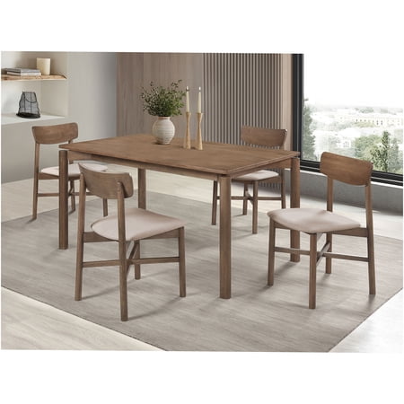 JERFIT 5-Piece Dining Set Mid-Century Modern Rectangular Table and 4 Chairs in Natural Walnut Finish for Dining Room