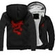 thumbnail image 3 of Chaqueta de invierno con capucha y bolsillo para hombre, con estampado de dragón rojo, estilo Harajuku japonés, abrigo grueso de terciopelo cálido y ropa holgada de forro polar, 3 of 5