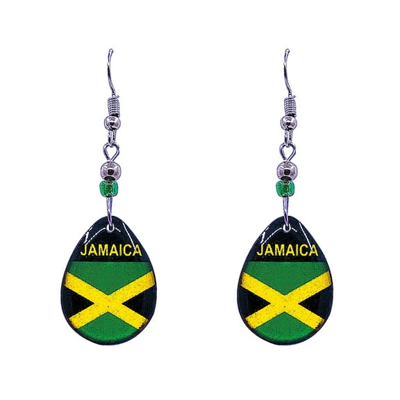 Jamaican Flag Graphic Teardrop Dangle Earrings - Womens Fashion Handmade Jewelry Reggae Accessories