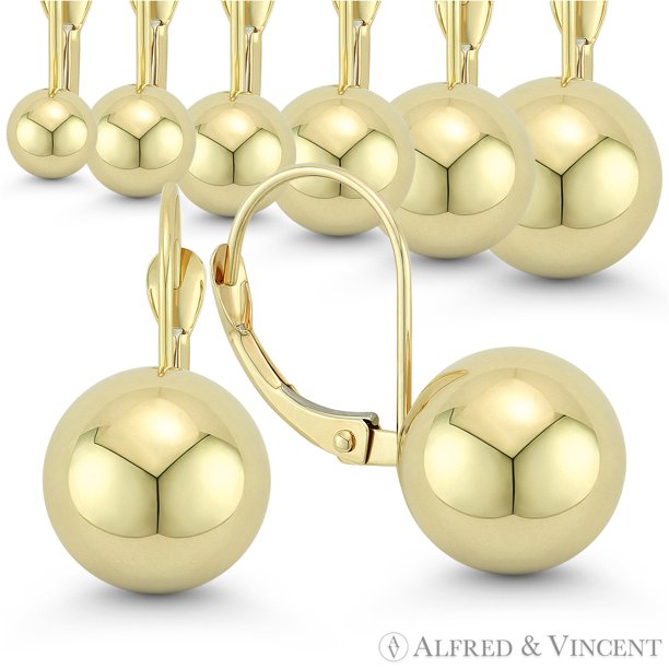 Alfred & Vincent 4mm to 10mm Polished Hollow Ball Leverback Earrings