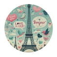 thumbnail image 2 of PIKWEEK Round Fitted Tablecloth Paris Round Tablecloth with Elastic Edged Eiffel Tower Lovers Pink Waterproof Wipeable Table Cover, 2 of 7
