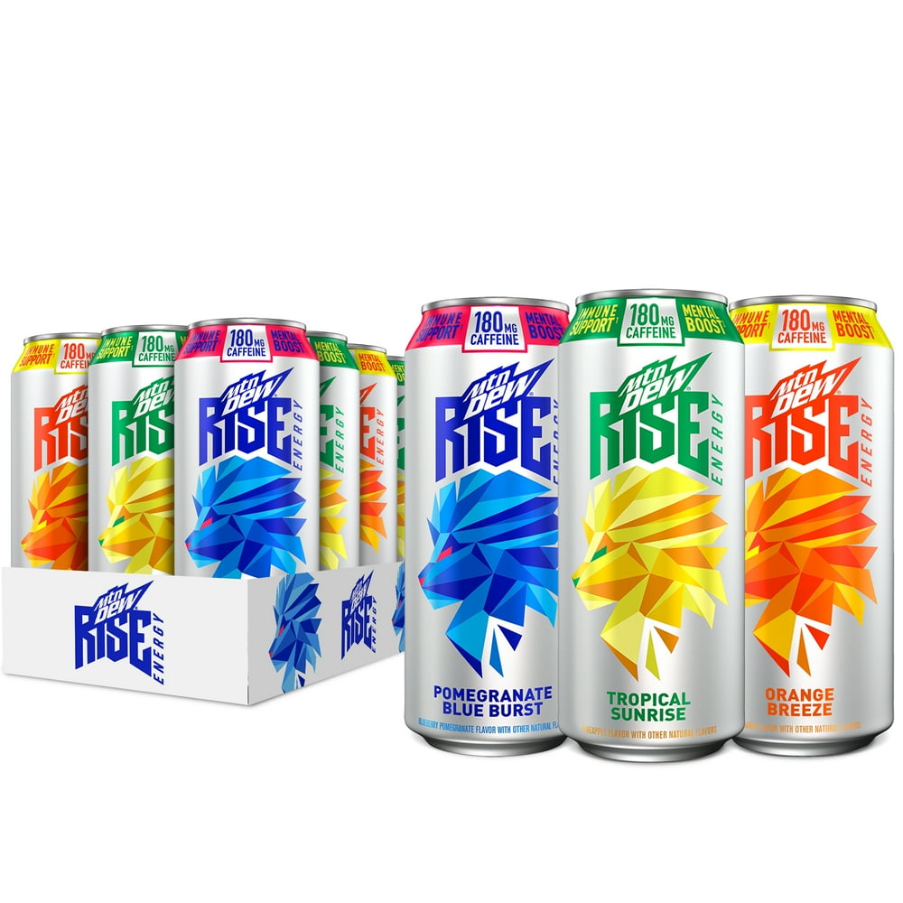 (12 Cans) MTN DEW RISE ENERGY Drink, 3 Flavor Variety Pack, 16 fl oz ...