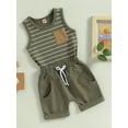 thumbnail image 3 of Bagilaanoe 2-Piece Toddler Baby Boy Short Pants Set, Sleeveless Striped Print Tank Top & Shorts, Green, 3 of 8