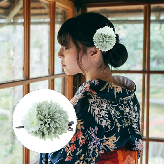 WEAVILUX Women Flower Hair Clips Chrysanthemum Flower Clip Green 1Pcs Traditional Japanese Events