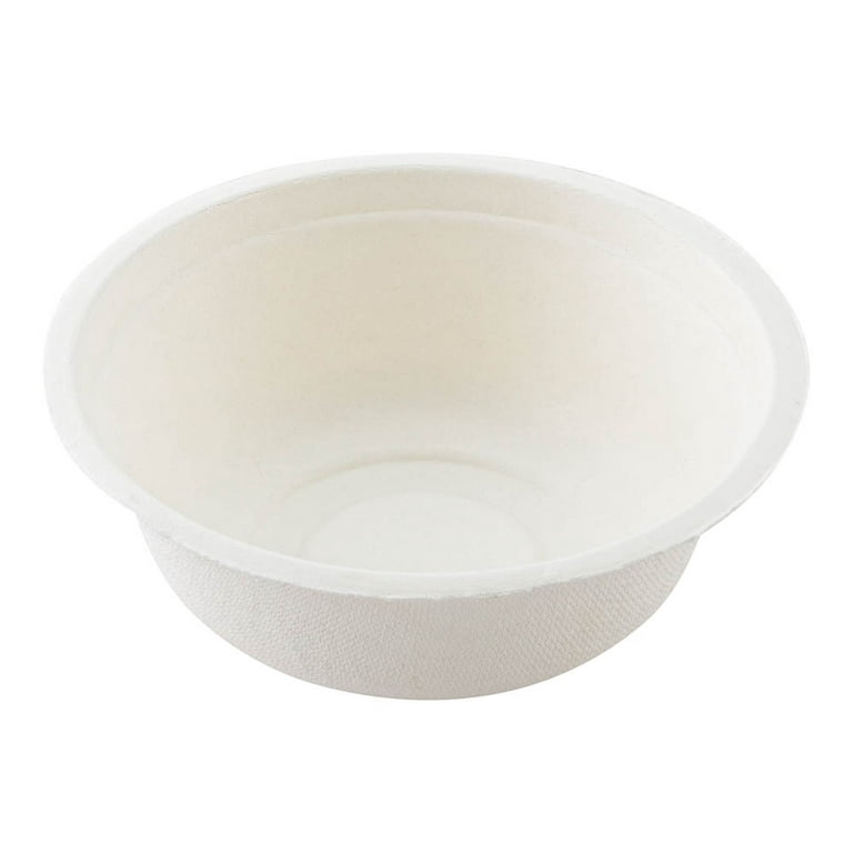 Pulp Safe No PFAS Added 18 oz Round White Sugarcane / Bagasse Salad Bowl -  6 1/4 x 6 1/4 x 1 3/4 - 100 count box