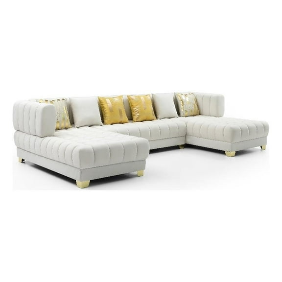Bowery Hill Modern / Contemporary U-Shaped Velvet Sectional Sofa in Cream