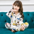 thumbnail image 1 of Pijamas de satén de Color liso para niños, ropa de dormir de Mickey de seda con pantalones, conjuntos de pijama de dibujos animados para niñas de 3 a 14 años, 1 of 4