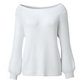 thumbnail image 4 of Loose Knit Pullover Women, Round-Neck Baggy Sweater, Casual Weekend Jumper White L , Sweater, 4 of 5