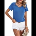 thumbnail image 2 of Tops con Escote en V y para Mujer, Camisetas de Verano, Camisetas Informales Lisas de Corta, Camisetas Azules L, 2 of 10