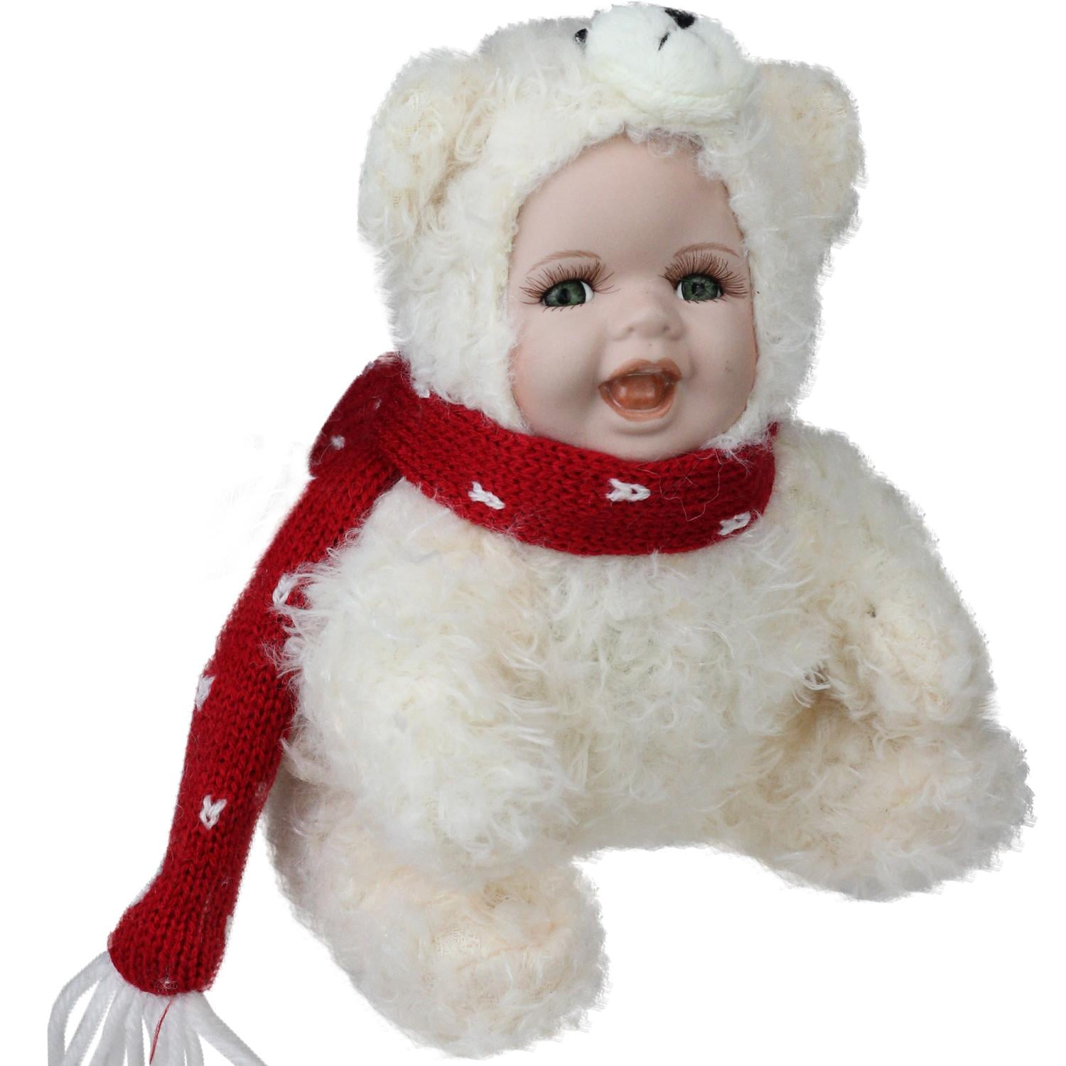 6.5" Porcelain Baby in Polar Bear Costume Collectible Christmas Doll
