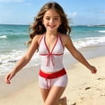 thumbnail image 2 of OOOUM Kids Girls Printed Tankini Swimwear 2 Piece Halter Tie Top & Drawstring Shorts Quick Dry Upf Protection Beach Bathing Suit White 15-16 Years, 2 of 5