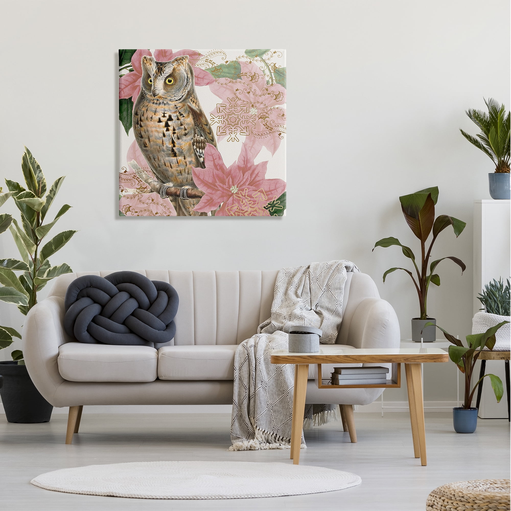 Stupell Industries Elegant Resting Silver Owl Geometric Snowflake Vintage Collage,30 x 30, Design by Daphne Polselli