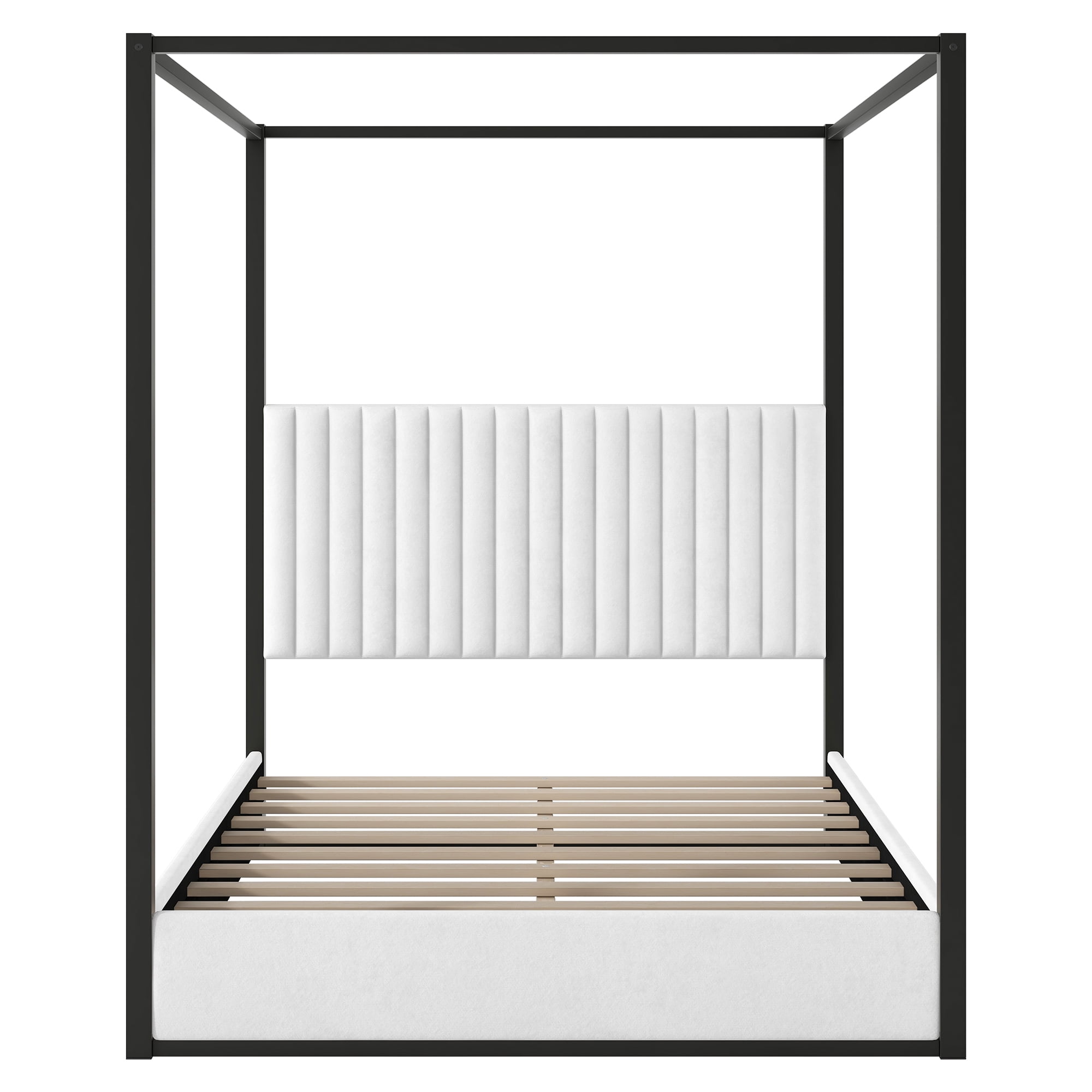 Euroco Upholstery Queen Size Canopy Platform Bed with Upholstery Headboard and Metal Bed for Adults, White