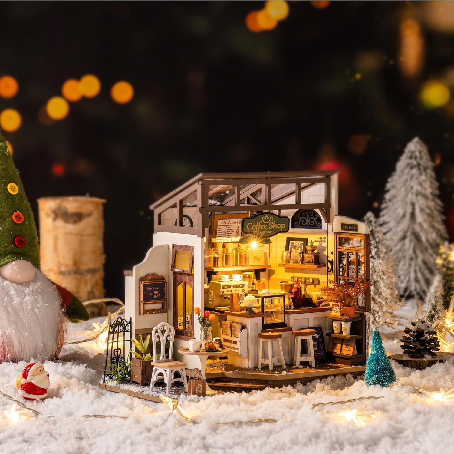 ROBOTIME DIY Miniature House Kit-Flavory Coffee Shop,Mini Wooden Dollhouse Model Building Sets for Home Decor,Tiny House Craft Kits Gifts for Teens Adults