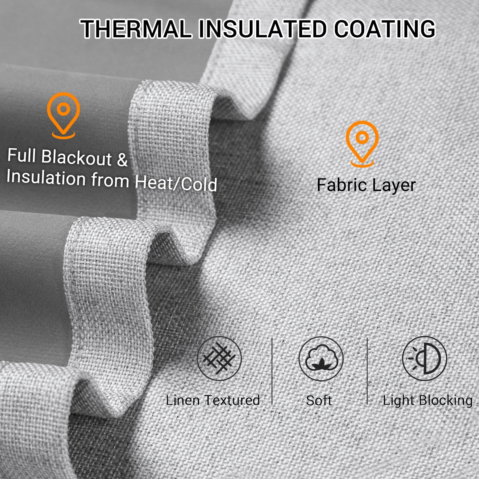 Blackout Curtains 2 Panels Set, Linen Textured Blackout Drapes, Thermal Insulated Curtains for Bedroom Living Room, W50" X L96" Grey