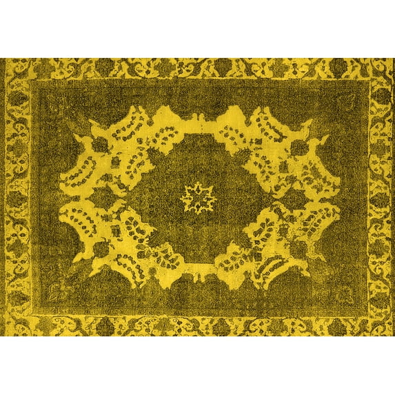 Ahgly Company Machine Washable Indoor Rectangle Oriental Yellow Industrial Area Rugs, 7' x 10'