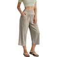 thumbnail image 4 of Zjunqe Linen Capri Pants Plus Size Loose Wide Leg Trouser Elastic Waist Dressy Casual Lounge Flowy Yoga Culottes Wide Leg Palazzo Cropped Pants with Pockets Lightweight Comfy Pajama Pants Khaki Xl, 4 of 9