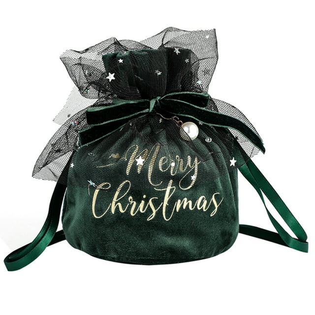 Coofit Christmas Drawstring Gift Bag Lint Fake Pearl Candy Bag Drawstring Treat Bag