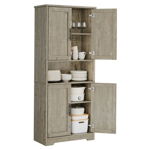 70" Freestanding Pantry Cabinet with Adjustable Shelves & Doors, Storage Cupboard for Kitchen, Dining & Living Room