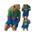 thumbnail image 6 of Franhais Ladies Summer Knitted Leisure Suit, Women Color Matching Hollow Long Sleeve Cardigan Tops + Mid Waist Shorts, 6 of 7