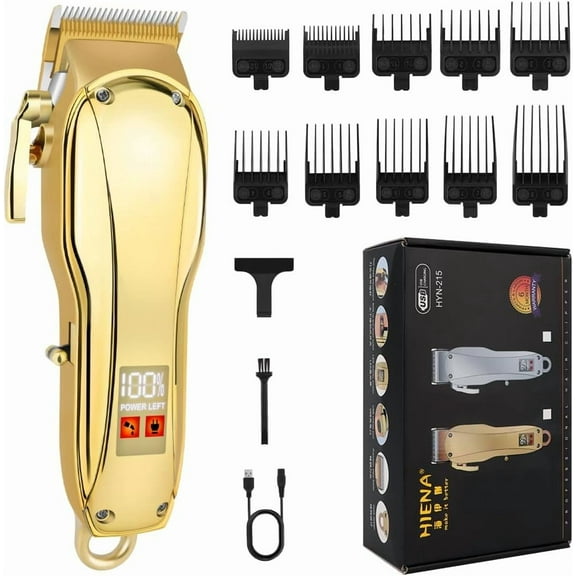 Professional Hair Clipper for Men, Adjustable Cordless Trimmer, Barber Hair Clipper, with LED Display, USB Charging, Zero-Distance Trimmer (Gold)