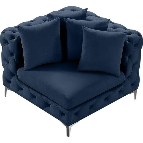 Maklaine Modern / Contemporary Navy Finish Velvet Corner Chair