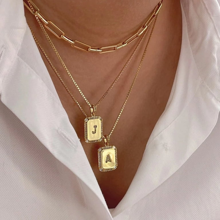 Letter G Gold Plated Rectangle Pendant Initial Necklace in 2023