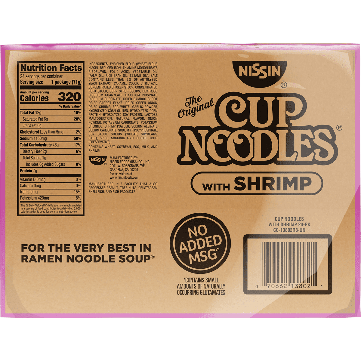 Nissin Cup Noodles Shrimp Flavor, 24-pack