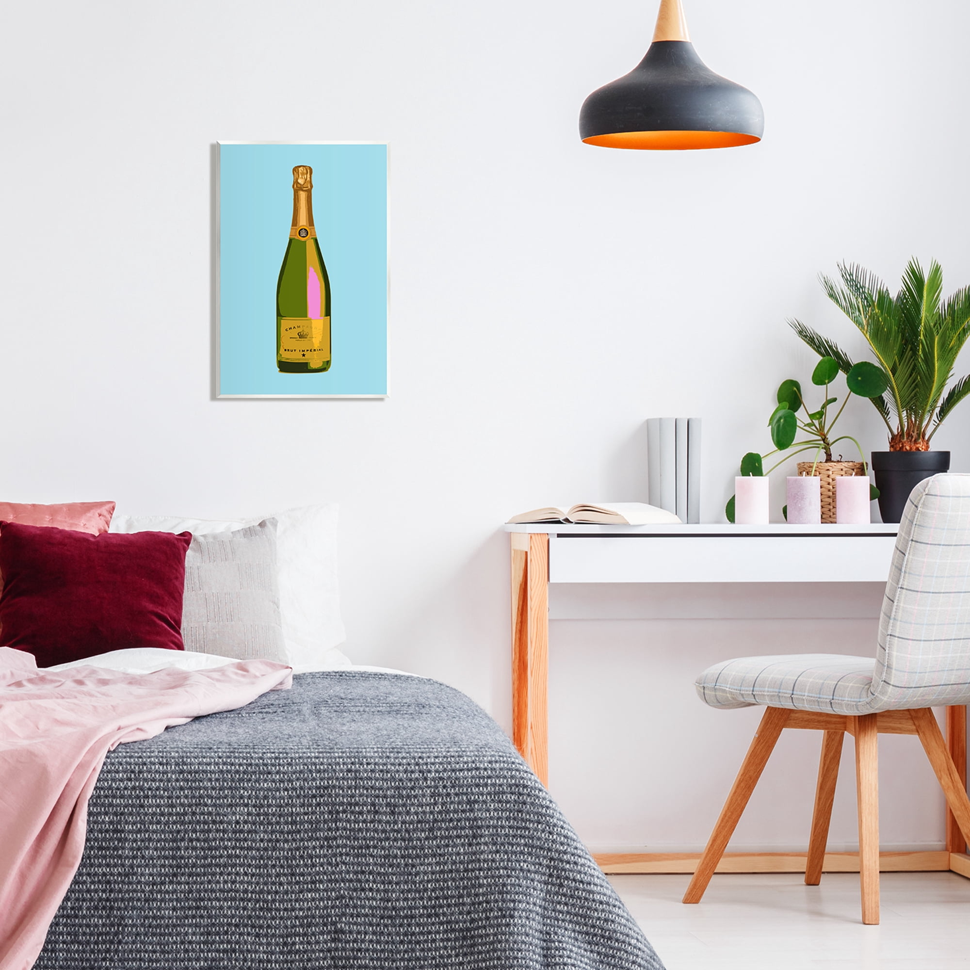 Stupell Industries Champagne Bottle on Blue Food & Beverage Painting Unframed Art Print Wall Art, 13 x 19