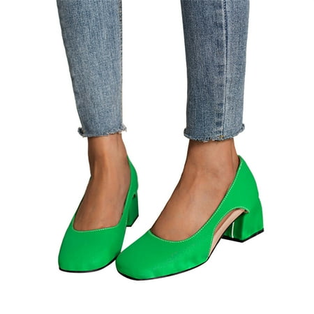 Oyedens Women s Pump Cutout Vintage Squate Toe Heels for Women Mid Block Heels Work Dress Shoes