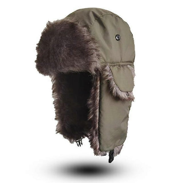 Gorro Ushanka de trampero, cálido gorro de piel de soldado ruso con orejeras para esquiar en invierno.