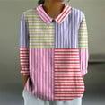 thumbnail image 2 of frariair Women's Retro Striped Lapel Button-Up Shirt With 3/27 Sleeve Design Pink, 2 of 4