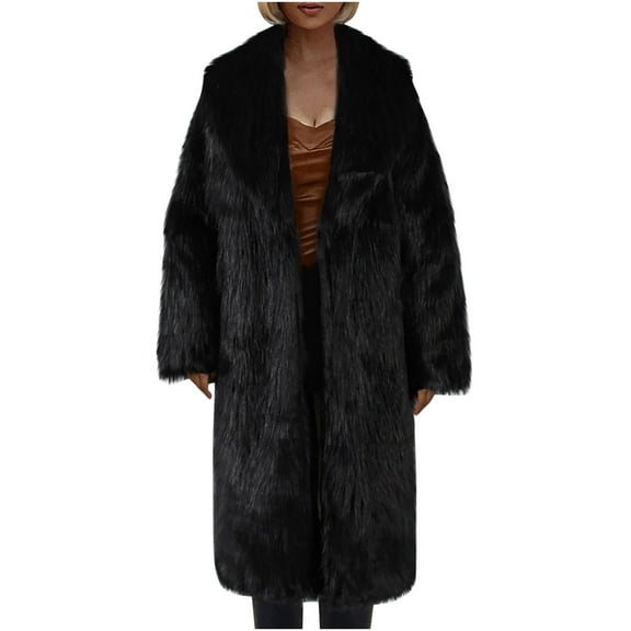 jsaierl Women Plus Size Luxury Winter Warm Fluffy Faux Fur Plush Long Coat Jacket Parka Outwear