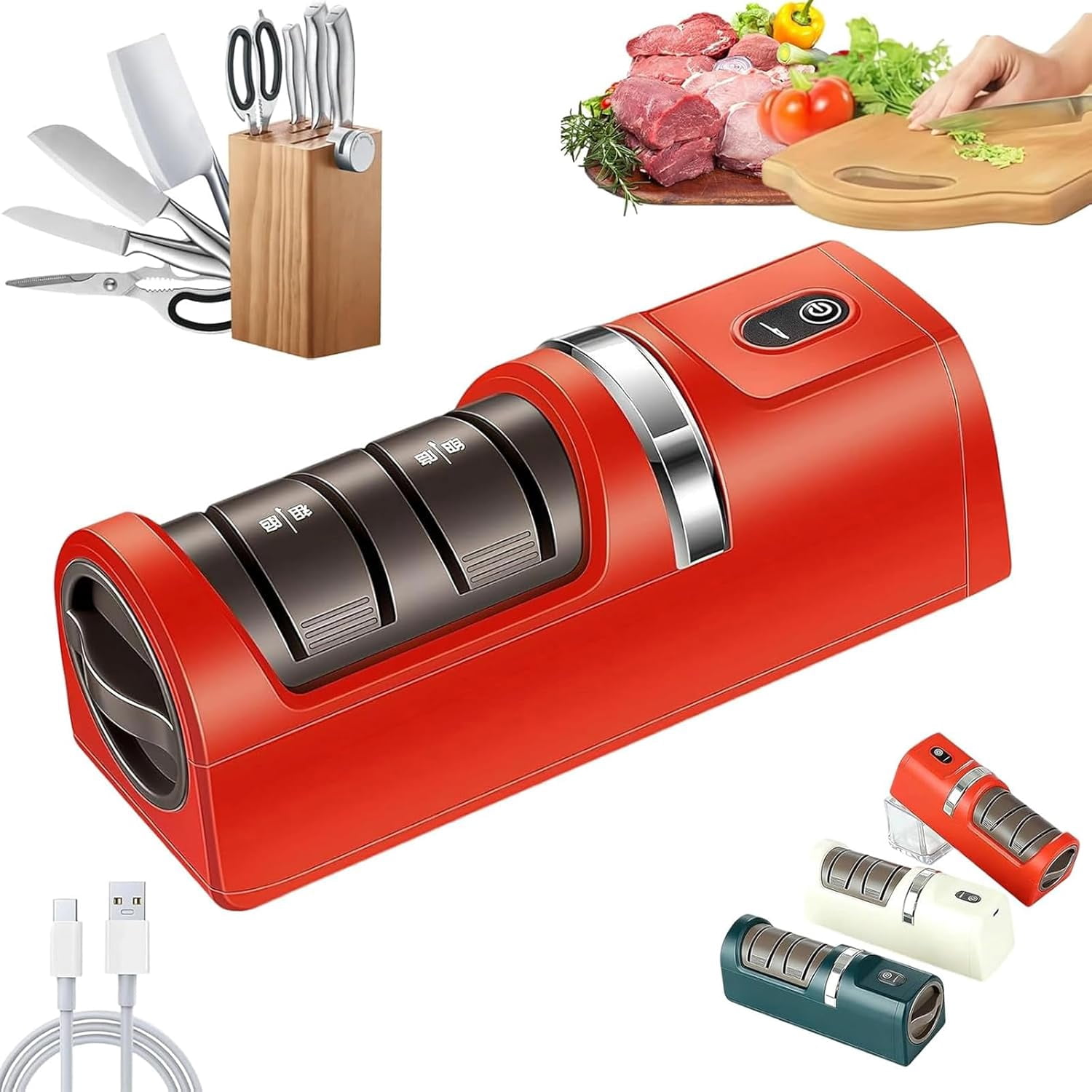 2026 New Automatic Kitchen Knife Sharpener Cordless Fast Sharpening, USB Rechargeable Electric Knife Sharpener for Most Household Knives (Green)