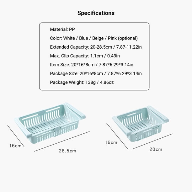 Organizador retráctil para refrigerador Cajón extraíble Clip para refrigerador Cesta debajo del estante para almacenamiento de cocina Se adapta a estantes para refrigerador de menos de 0.43 pulgadas yeacher estándar