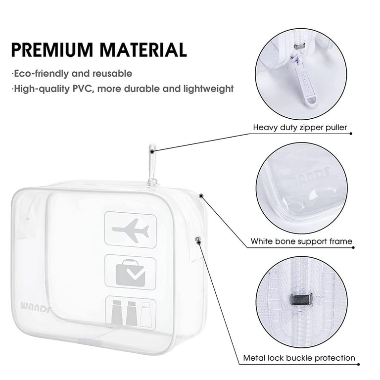 WANDF TSA Approved Clear Travel Toiletry Bag Wih Zippers Carry-On Travel Accessories Quart Size Toiletries Cosmetic Pouch Makeup Bags for Men and Women (