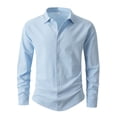 thumbnail image 2 of pstuiky camisa de manga larga para hombre, Camisa de lino con bolsillo y solapa con botones y manga larga de color liso para hombre Tops casuales para hombres xxxl, 2 of 8