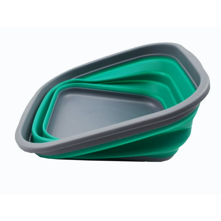 SAMMART Collapsible Tub Set Of 2 - 5.5L Foldable Dish Tub, Portable Washing Basin, Space Saving (Black + Bluish-Green)