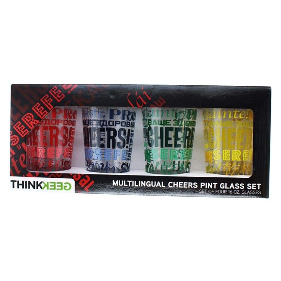 Set de vasos de pinta ThinkGeek Multilingual Cheers 480 ml x4