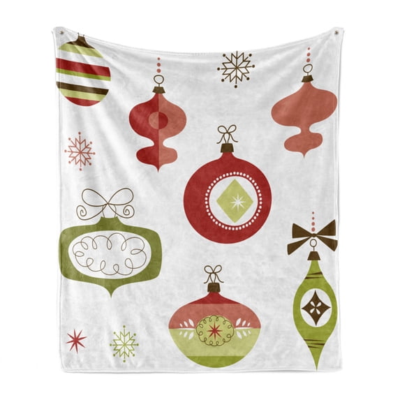 Christmas Soft Flannel Fleece Throw Blanket, Doodle Christmas Celebration Ornaments Hanging Baubles Joyful Wintertime Theme, Cozy Plush for Indoor and Outdoor Use, 70" x 90", Multicolor, by Ambesonne