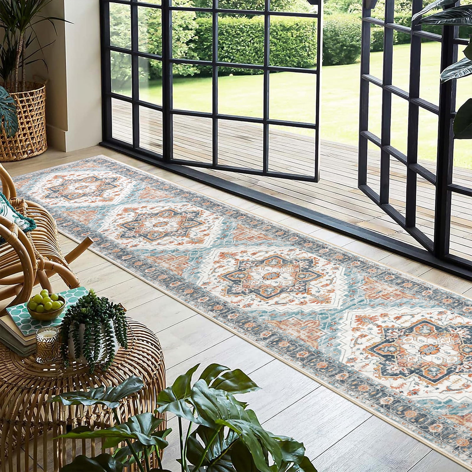2 x10ft Washable Hallway Runner Rugs, Non-Slip Soft Kitchen Rug Runner Laundry Room Rug, Vintage Floor Runner for Kitchen Entryway Laundry Room