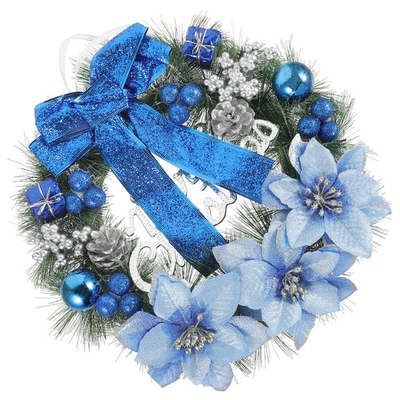 HOOWIFFY Artificial Christmas Wreath Blue Realistic Design for Home Decor