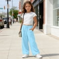 thumbnail image 2 of hoksml Girls Solid Color Wide Leg Pants, Kids Elastic Waist Drawstring Trousers with Pockets, Casual Vacation Pants, 2 of 8