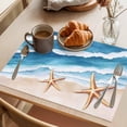 thumbnail image 3 of Blue Coastal Placemats Set of 4 Summer Beach Waves Nautical Starfish Place Mats Indoor Wipeable Table Mats Washable Cloth Dining Table Placemats for Kitchen Holiday Party Home Decor 13x19 Inch, 3 of 9