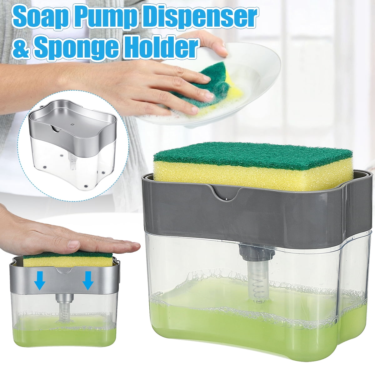 5.5*3.5*4.3 inch Soap Pump Dispenser&Sponge Holder for Dish Soap and Sponge for Home Kitchen