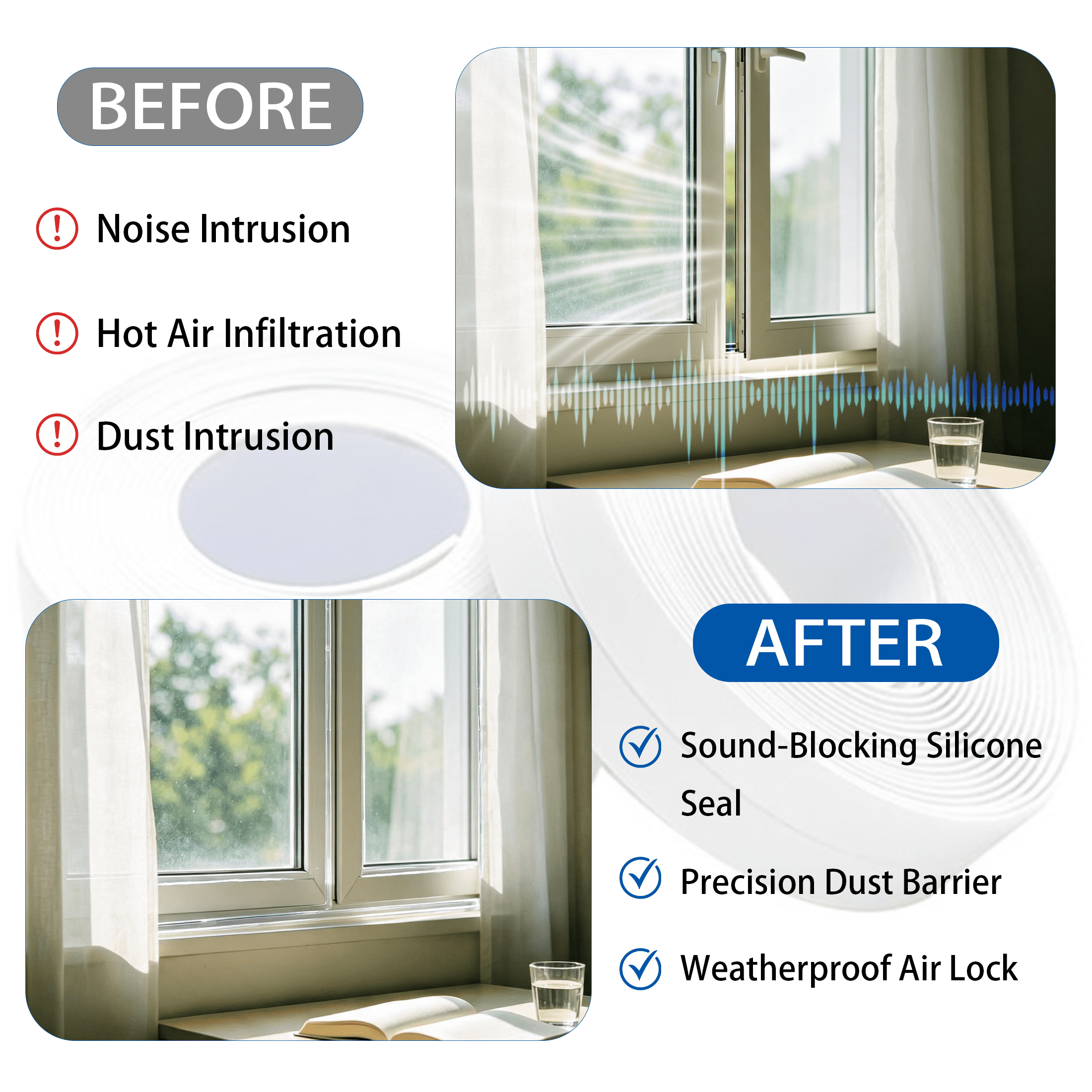49 FT Clear Self Adhesive Weather Stripping Tape, Windproof Sound Insulation Silicone Door Window Seal Strip For Door Bottom, Sliding Window & Bathroom