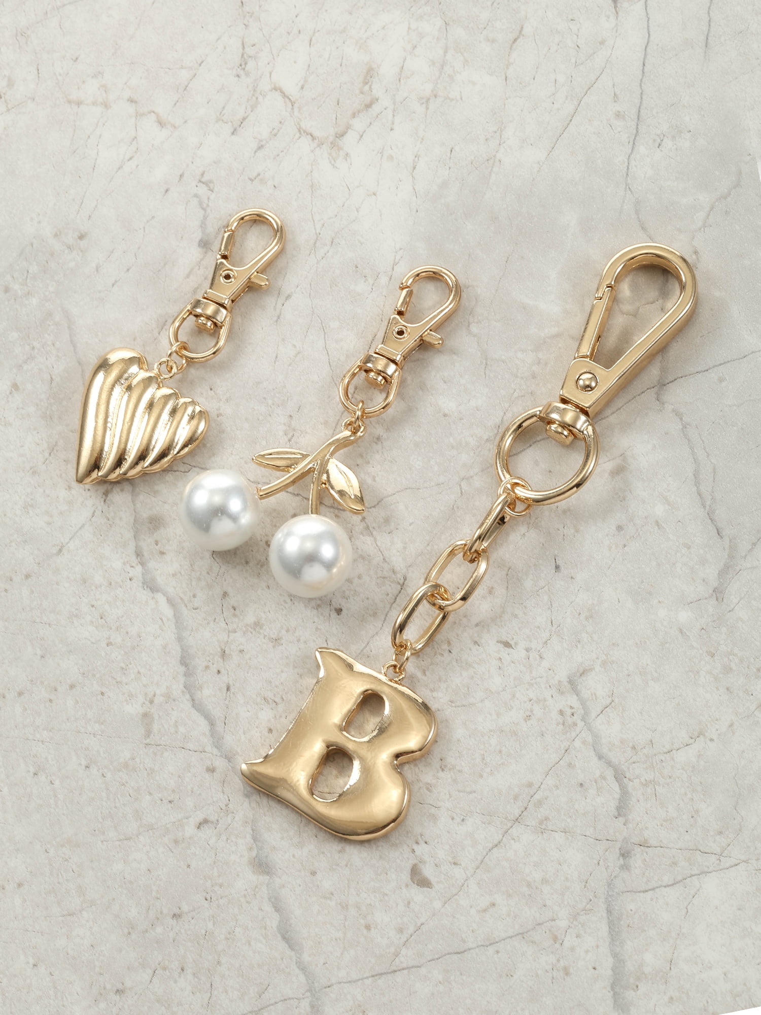 Time and Tru Goldtone Initial Letter Bag Charm Set, 3 Pieces, Letter B