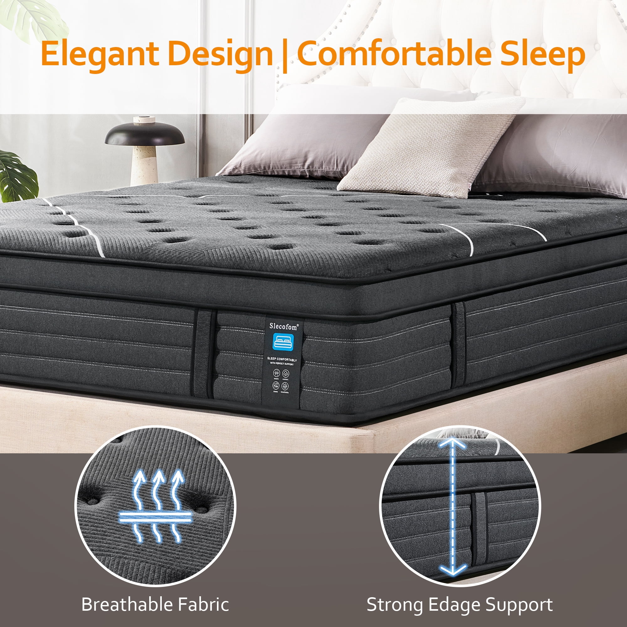 Extra Firm King Mattress, 14 Inch King Size Mattress, Hybrid Mattress in a Box with Foam Encased Edge Line, Firm Edge Support, Cooling Sleep & Pressure Relief, with Motion Isolation