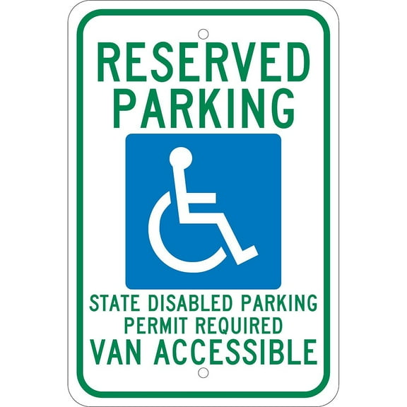 National Marker Parking Signs; Reserved Parking Graphic State Disabled Parking Permit Required Van